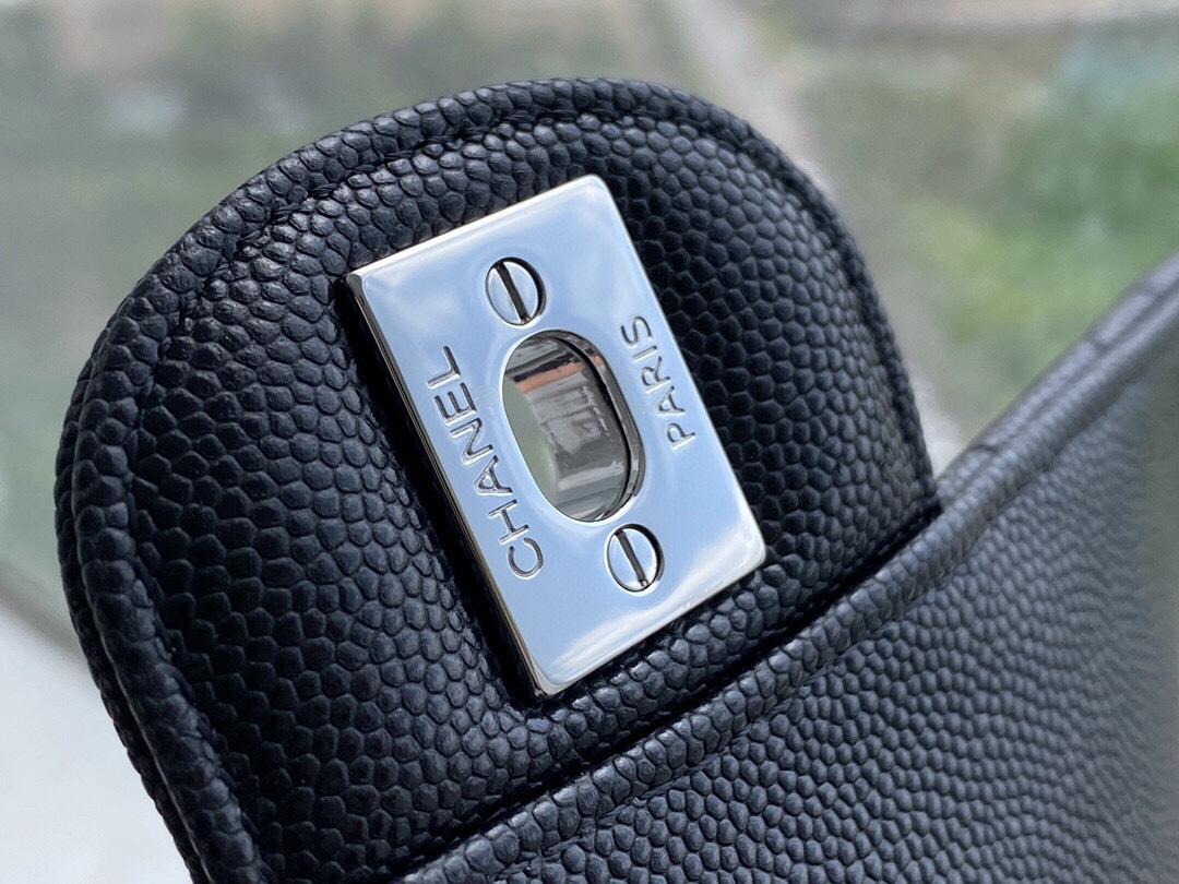 Classic Flap Black & Silver Small Pebbled Calfskin