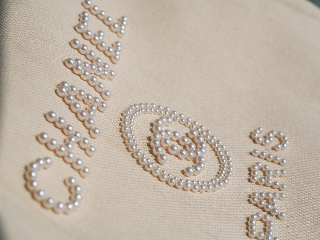 CHANEL Ultra-Fairy Pearl Embroidery Beach Bag Almond  