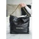 CHANEL 22P Handbag Small Black with White Buckle  