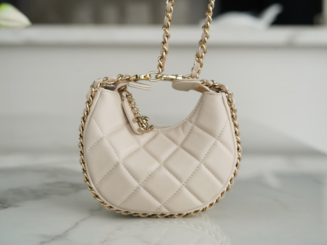 CHANEL 23P Moon Crescent Bag Small Light Almond Lambskin  