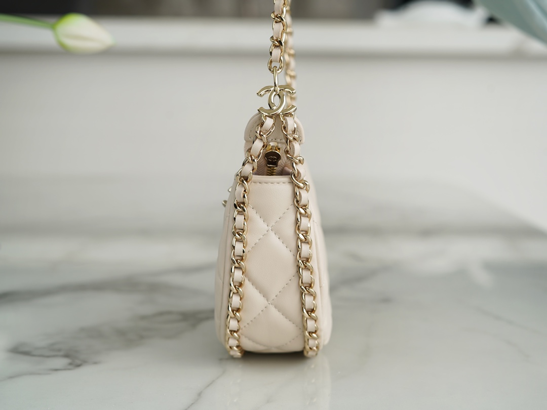 CHANEL 23P Moon Crescent Bag Small Light Almond Lambskin  