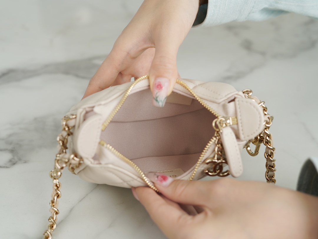 CHANEL 23P Moon Crescent Bag Small Light Almond Lambskin  