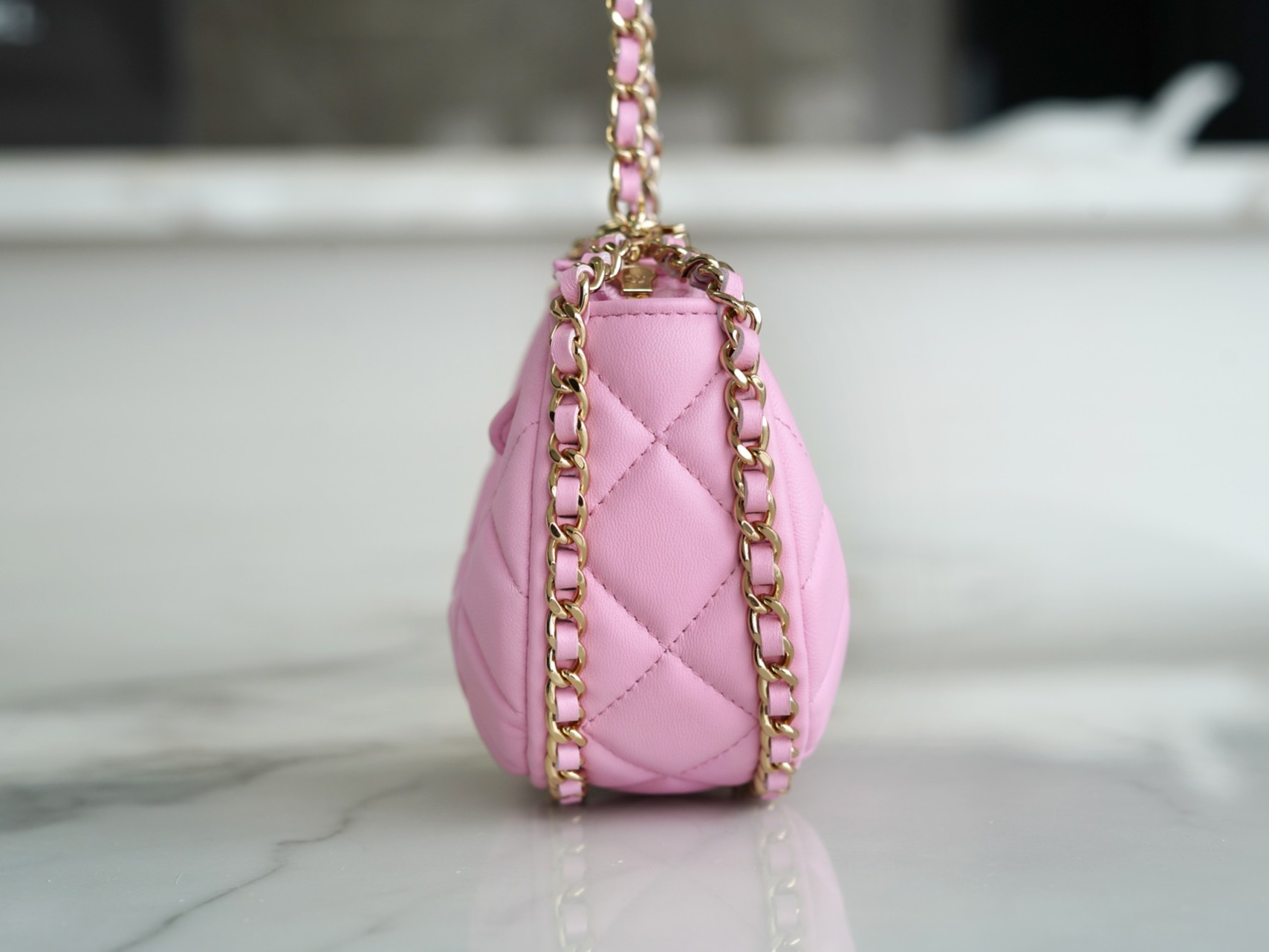 CHANEL 23P Moon Crescent Bag Small Pink Lambskin  