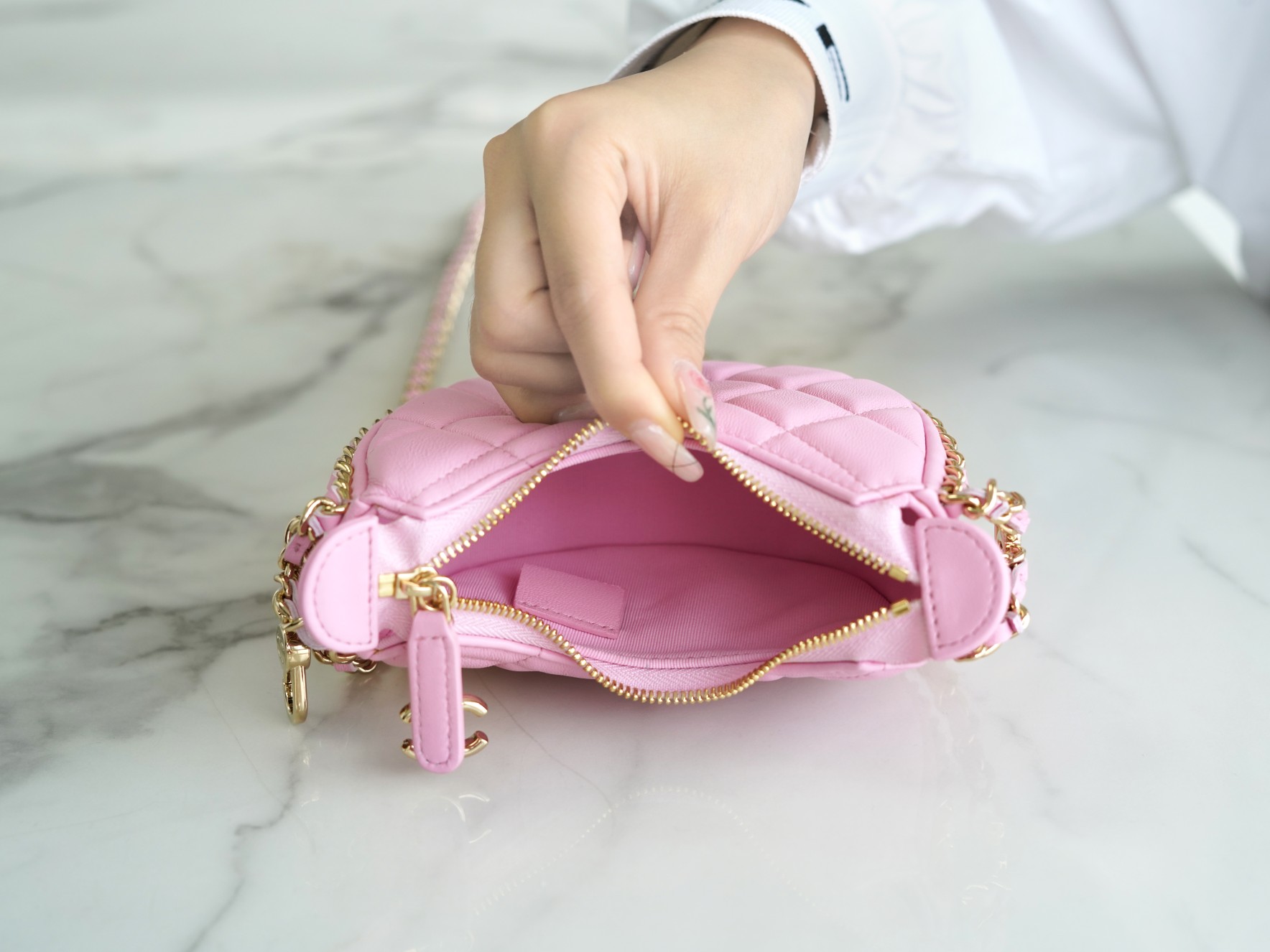 CHANEL 23P Moon Crescent Bag Small Pink Lambskin  