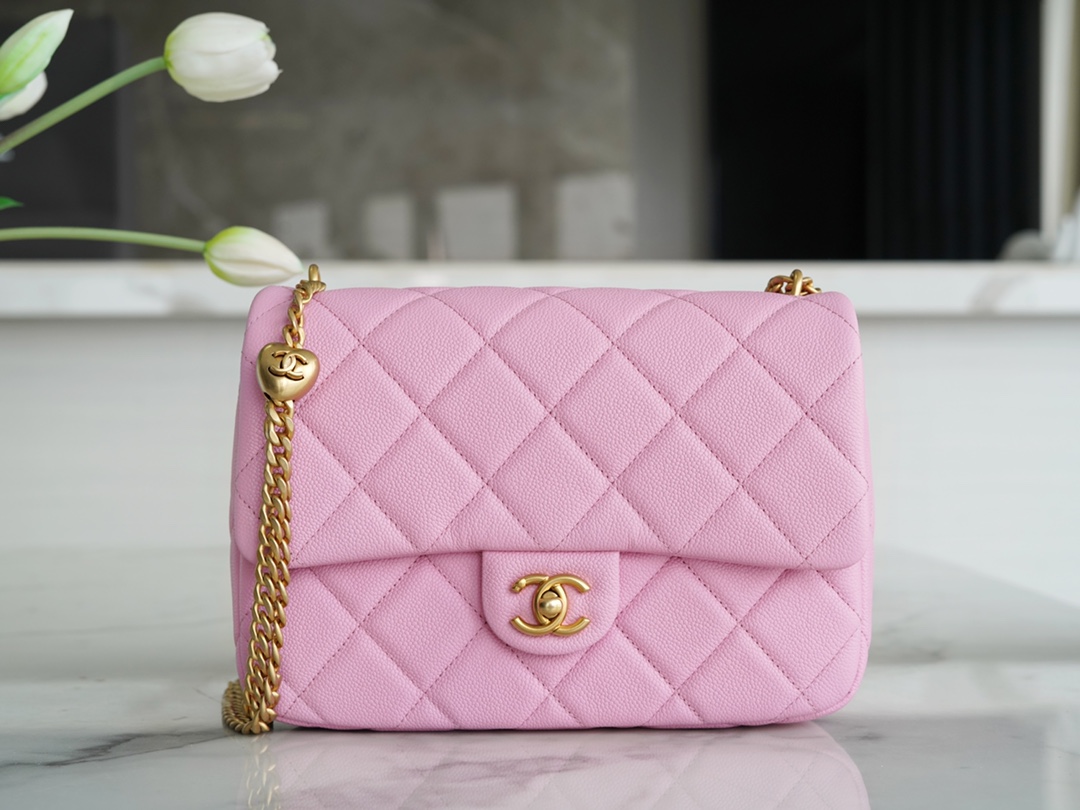 CHANEL 23P Heart Adjustable Buckle Large Pink Textured Calfskin  