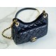 CHANEL 23C Early Spring Resort Collection Flap Bag Deep Blue Glossy Wrinkled Calfskin  