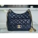 CHANEL 23C Early Spring Resort Collection Flap Bag Deep Blue Medium Glossy Wrinkled Calfskin  