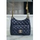 CHANEL 23C Early Spring Resort Collection Flap Bag Deep Blue Medium Glossy Wrinkled Calfskin  