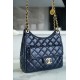 CHANEL 23C Early Spring Resort Collection Flap Bag Deep Blue Medium Glossy Wrinkled Calfskin  