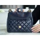 CHANEL 23C Early Spring Resort Collection Flap Bag Deep Blue Medium Glossy Wrinkled Calfskin  