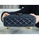 CHANEL 23C Early Spring Resort Collection Flap Bag Deep Blue Medium Glossy Wrinkled Calfskin  