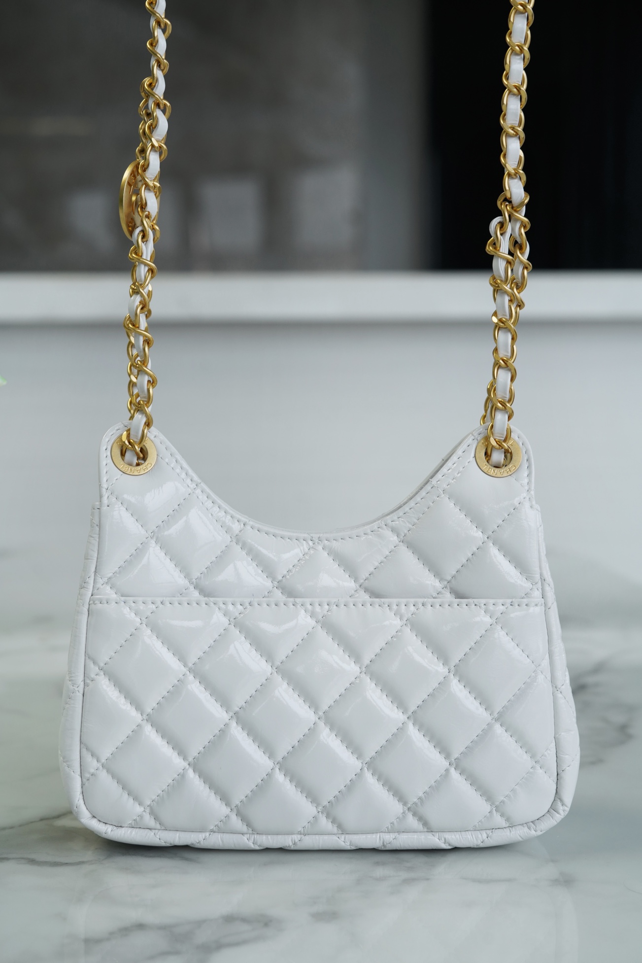 CHANEL 23C Early Spring Resort Collection Flap Bag White Small Glossy Wrinkled Calfskin  