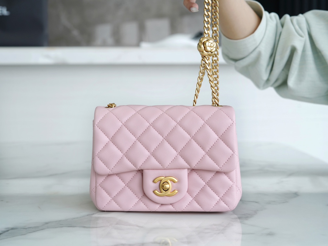 CHANEL 23S Camellia Adjustable Buckle Square Bag Small Lambskin  