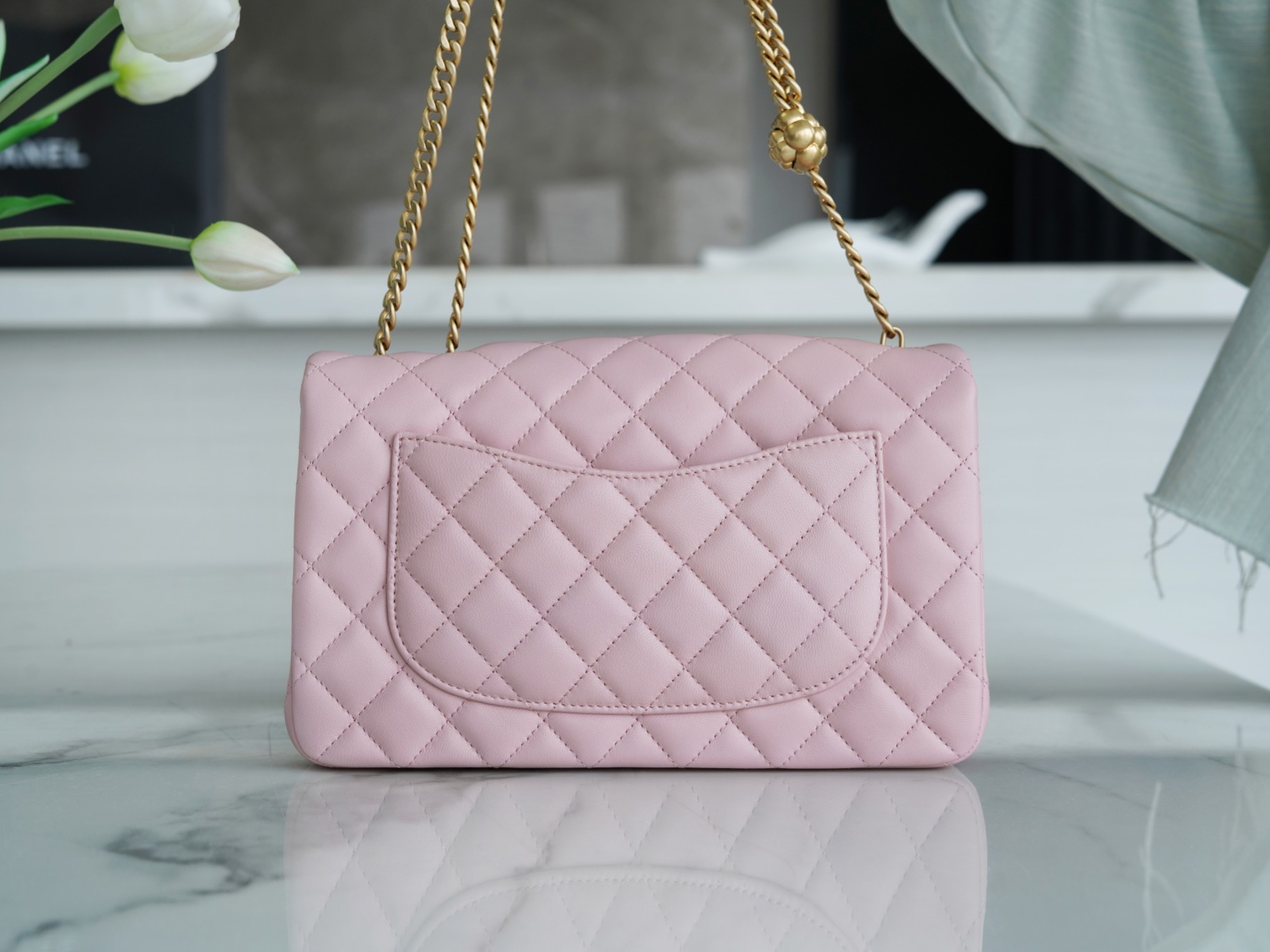 CHANEL 23S Camellia Adjustable Buckle CF Small Sakura Pink Lambskin  