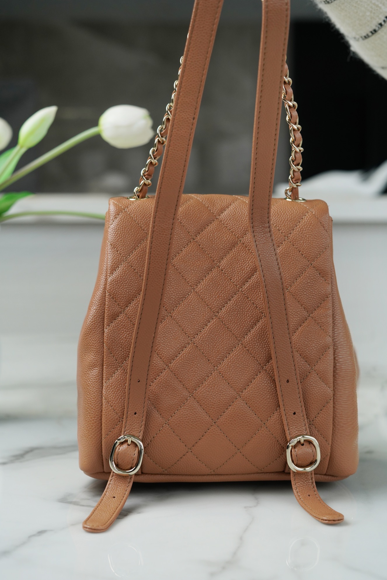 CHANEL 23P Duma Backpack Large Caramel Calfskin  