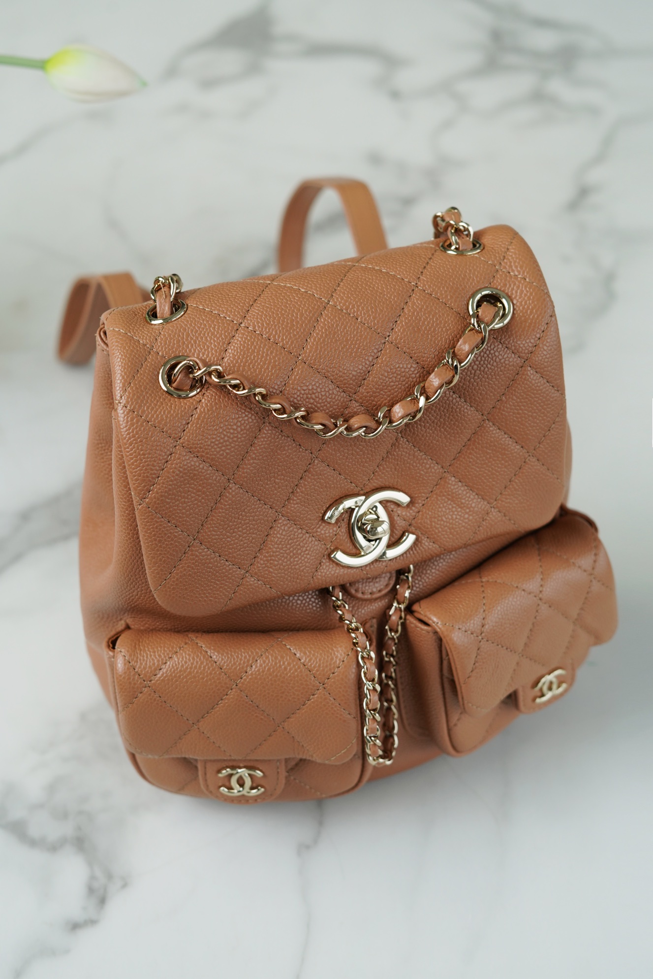 CHANEL 23P Duma Backpack Large Caramel Calfskin  