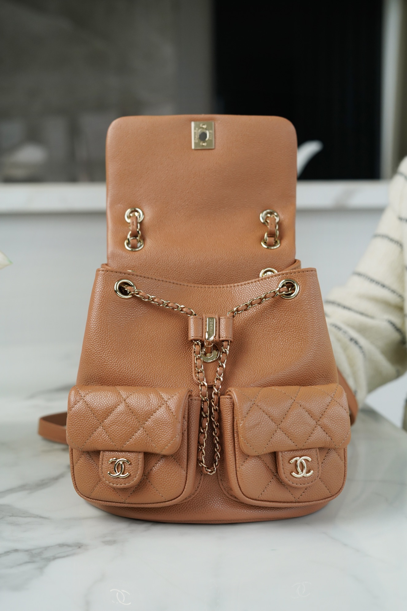 CHANEL 23P Duma Backpack Large Caramel Calfskin  