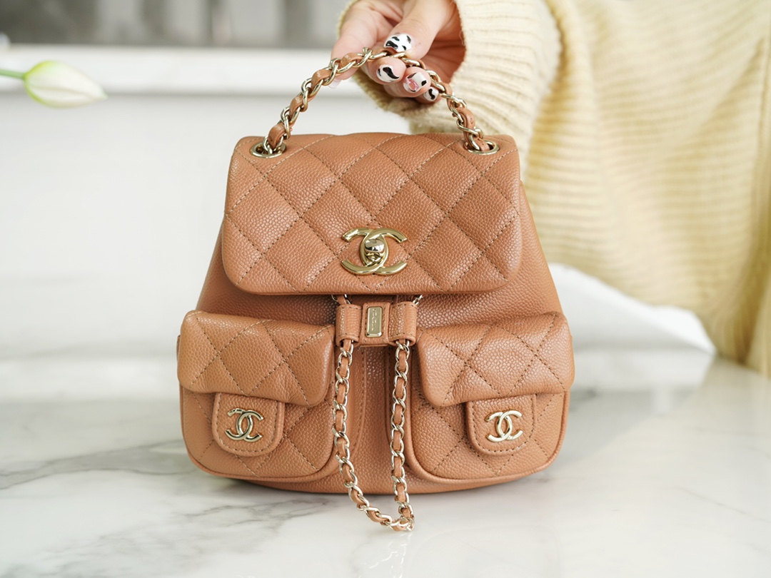 CHANEL 23P New Duma Backpack Mini Caramel Calfskin  