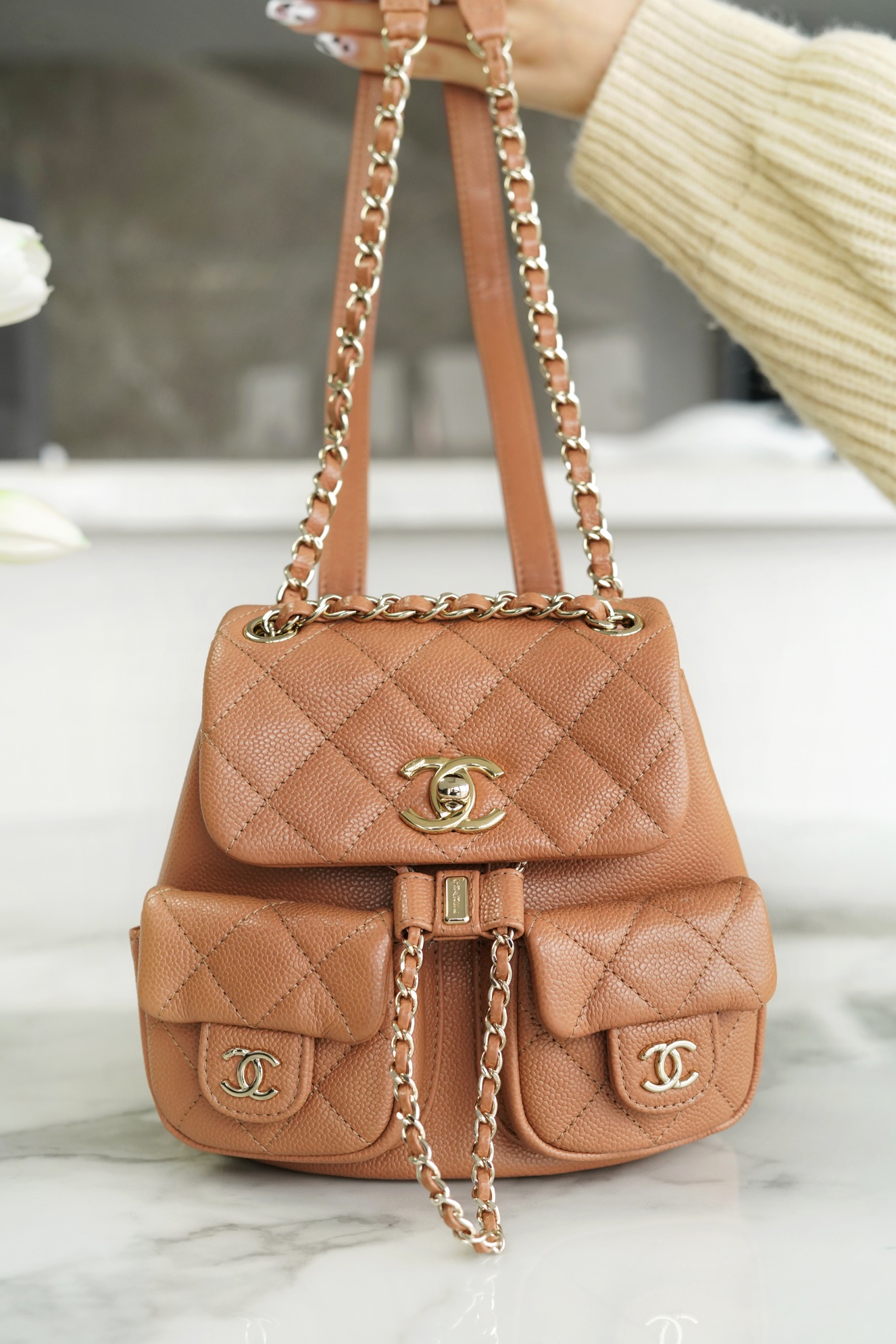 CHANEL 23P New Duma Backpack Mini Caramel Calfskin  