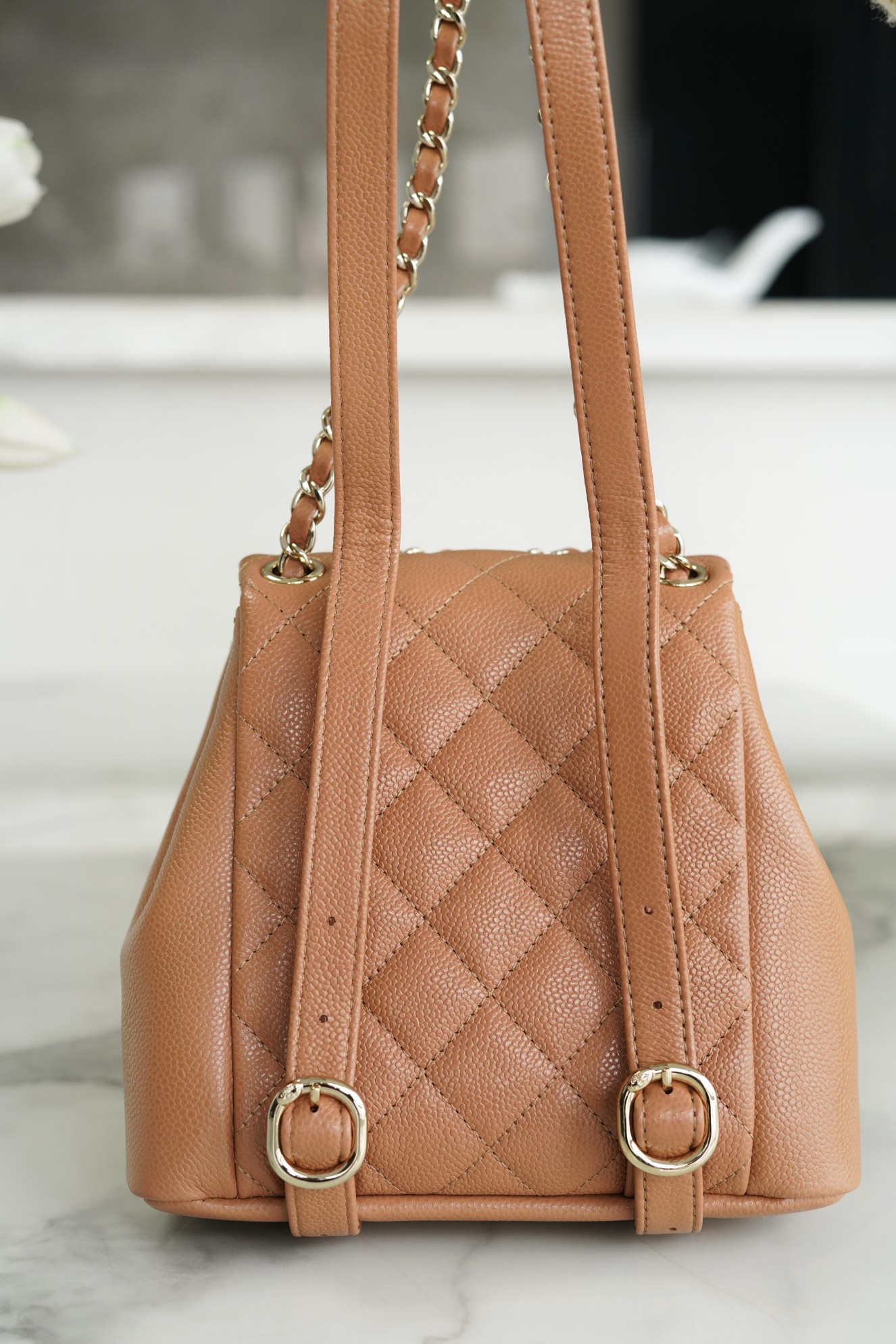 CHANEL 23P New Duma Backpack Mini Caramel Calfskin  