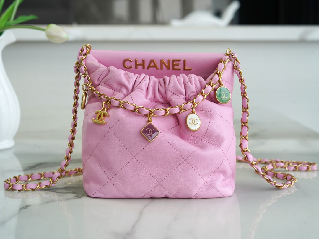 Chanel 23P Mini 22 Bag Small Fortune Bag Pink Lambskin