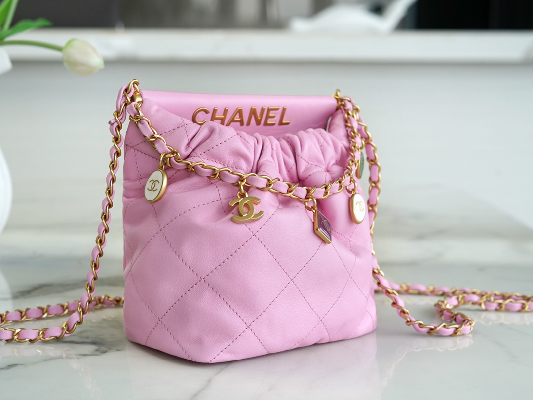 Chanel 23P Mini 22 Bag Small Fortune Bag Pink Lambskin