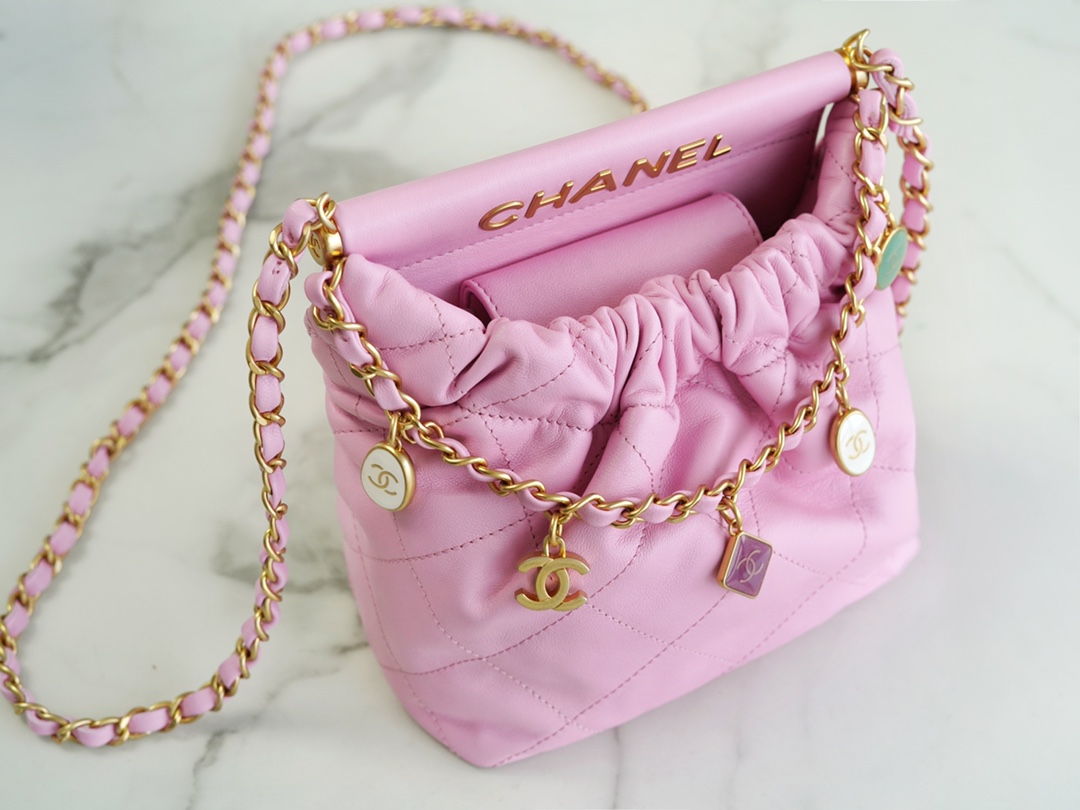 Chanel 23P Mini 22 Bag Small Fortune Bag Pink Lambskin