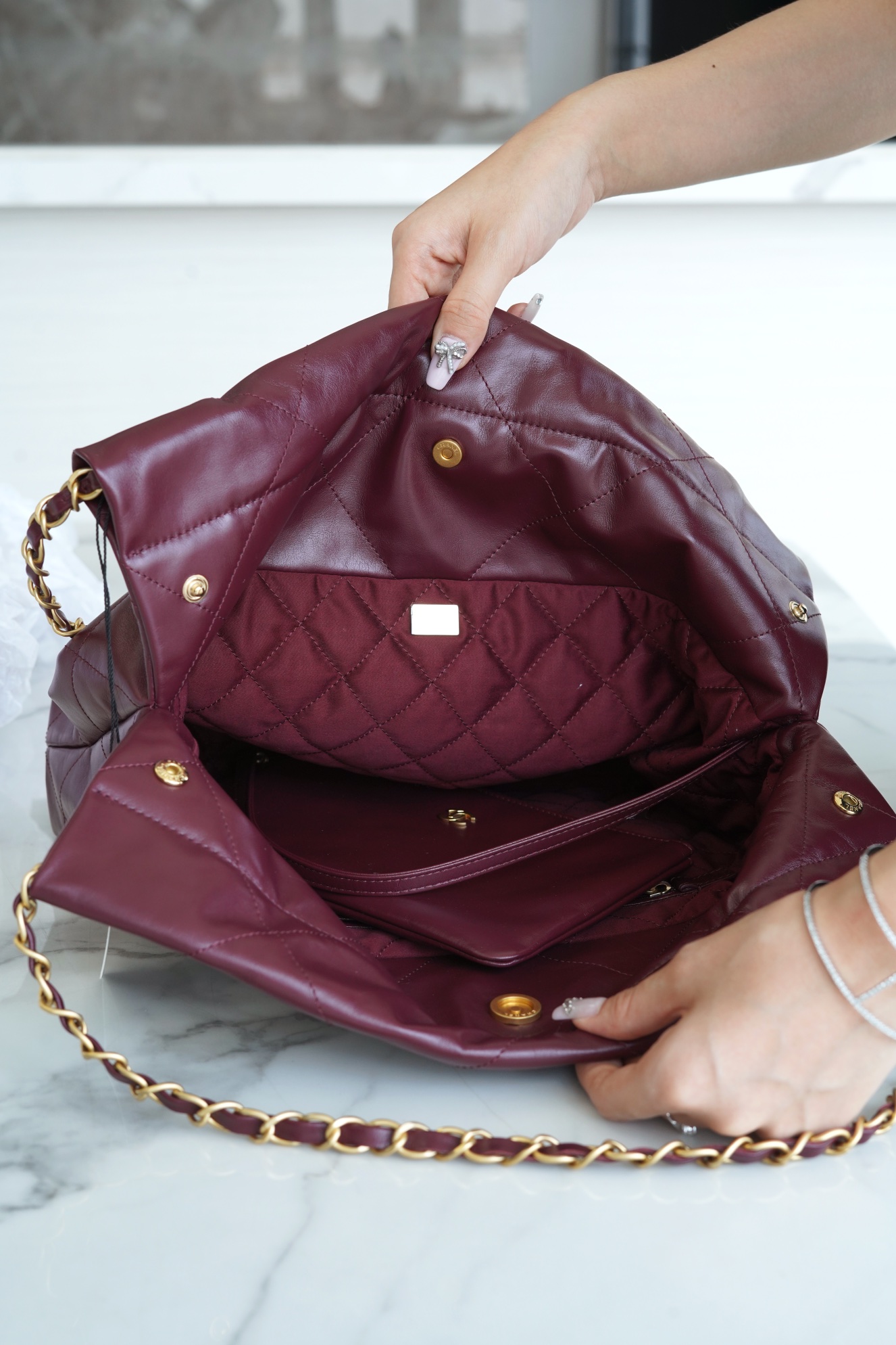 CHANEL 22P Handbag Wine Red Small  