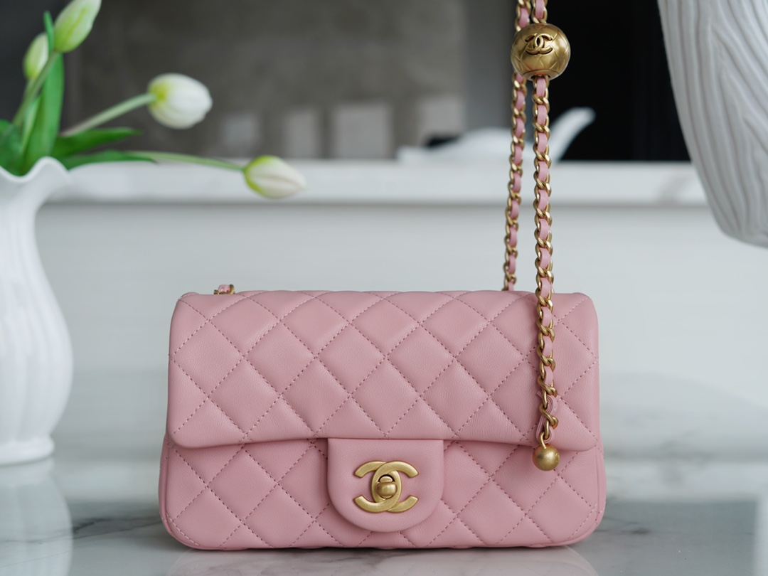 Chanel Metal Ball Square Bag Pink Lambskin  