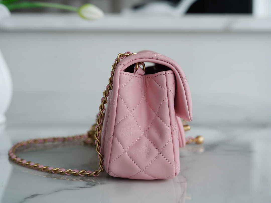 Chanel Metal Ball Square Bag Pink Lambskin  