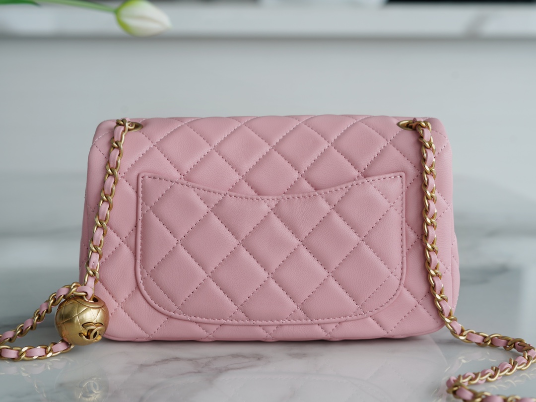 Chanel Metal Ball Square Bag Pink Lambskin  