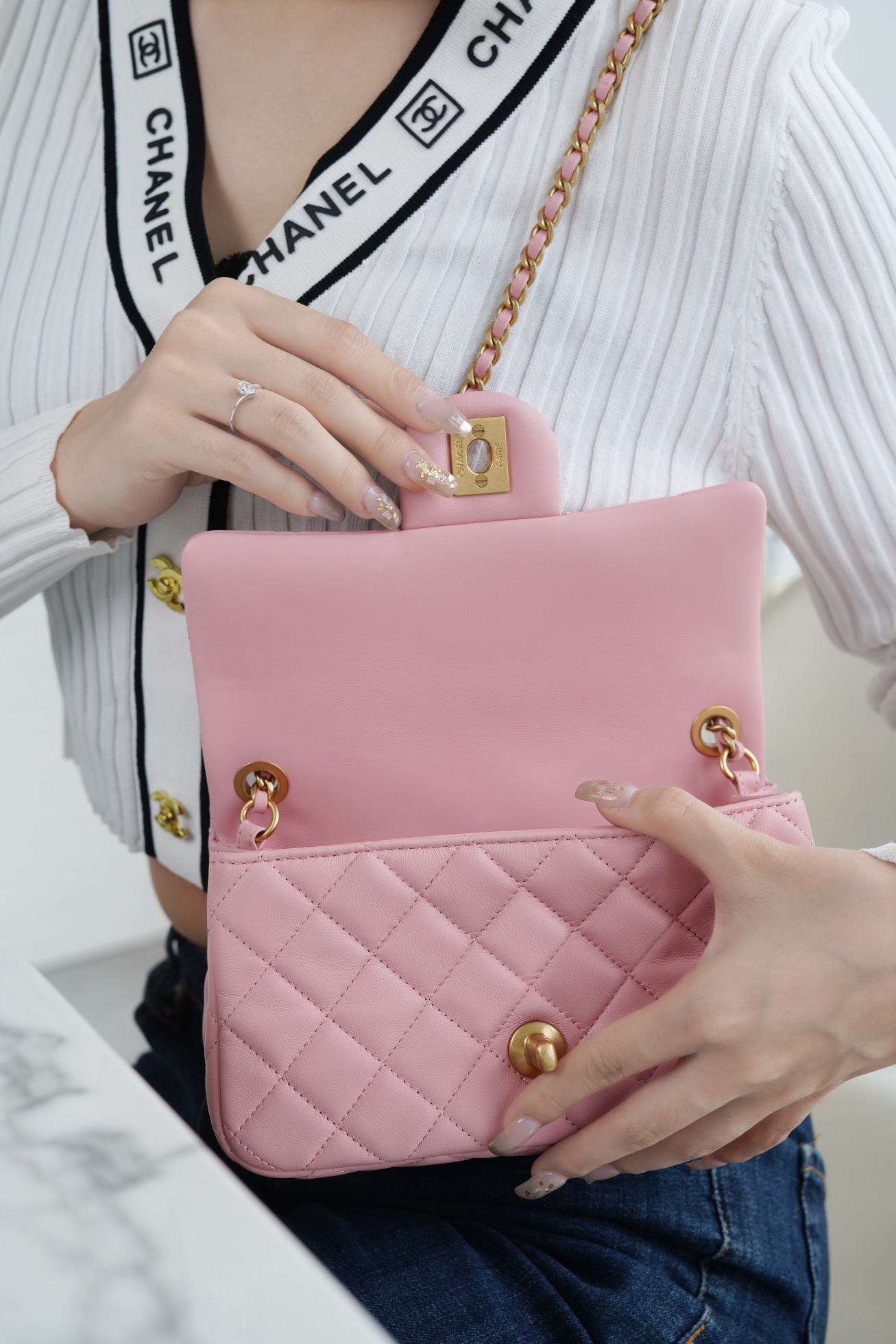 Chanel Metal Ball Square Bag Pink Lambskin  