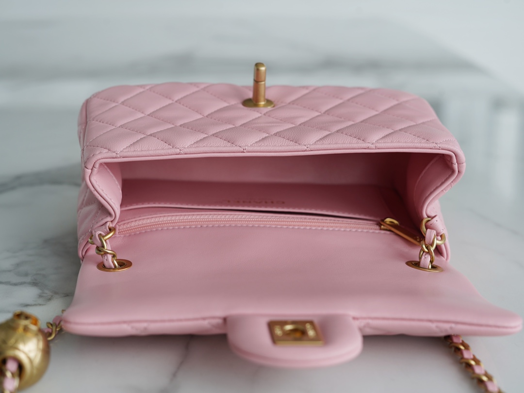 Chanel Metal Ball Square Bag Pink Lambskin  