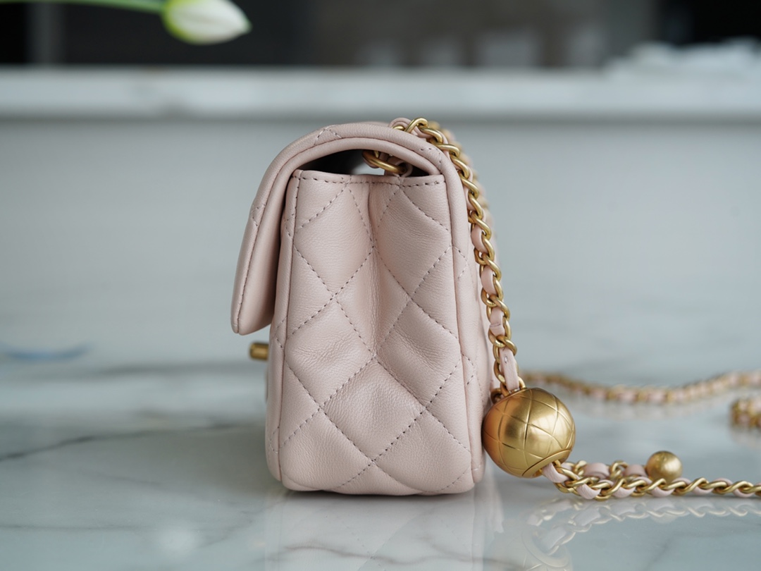 Chanel Metal Ball Square Bag Sakura Pink Lambskin  