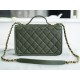 CHANEL 22K Messenger Tofu Bag Large Olive Green Calfskin  