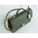 CHANEL 22K Messenger Tofu Bag Large Olive Green Calfskin  