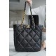 CHANEL 22B 19BAG Tote Black and Gold Small Lambskin  