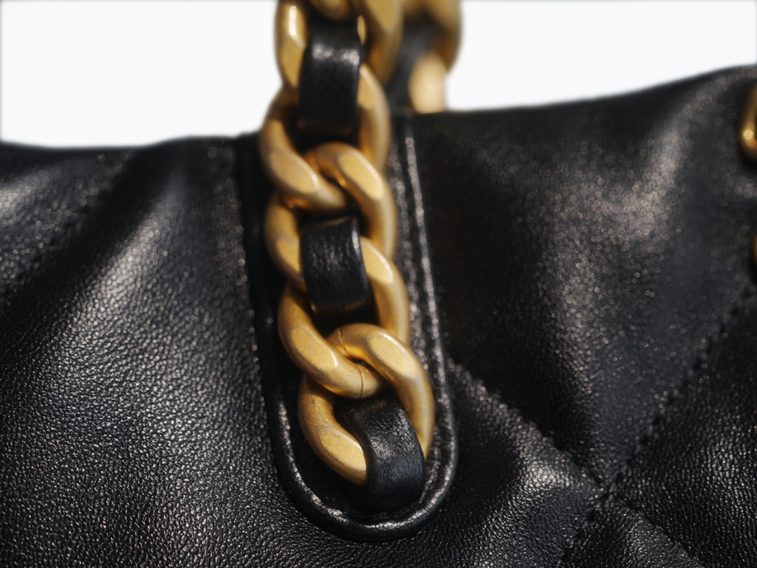 CHANEL 22B 19BAG Tote Black and Gold Small Lambskin  