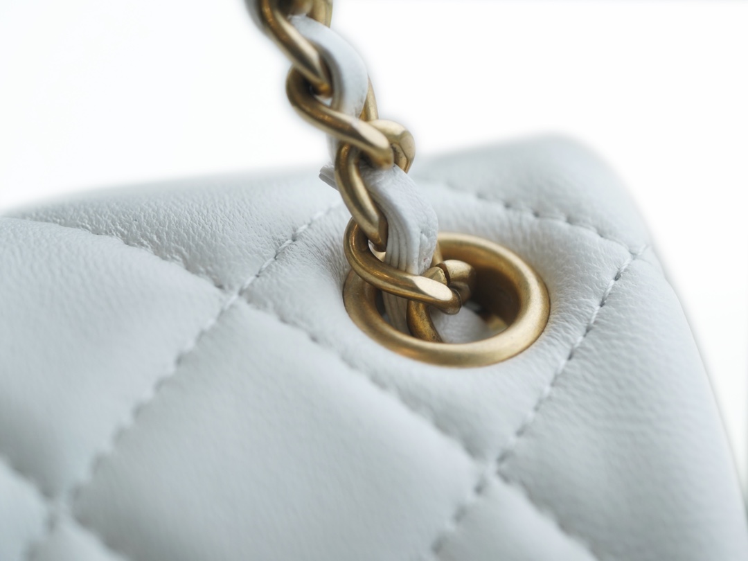 Chanel Metal Ball Square Chunky Bag White Small Lambskin  