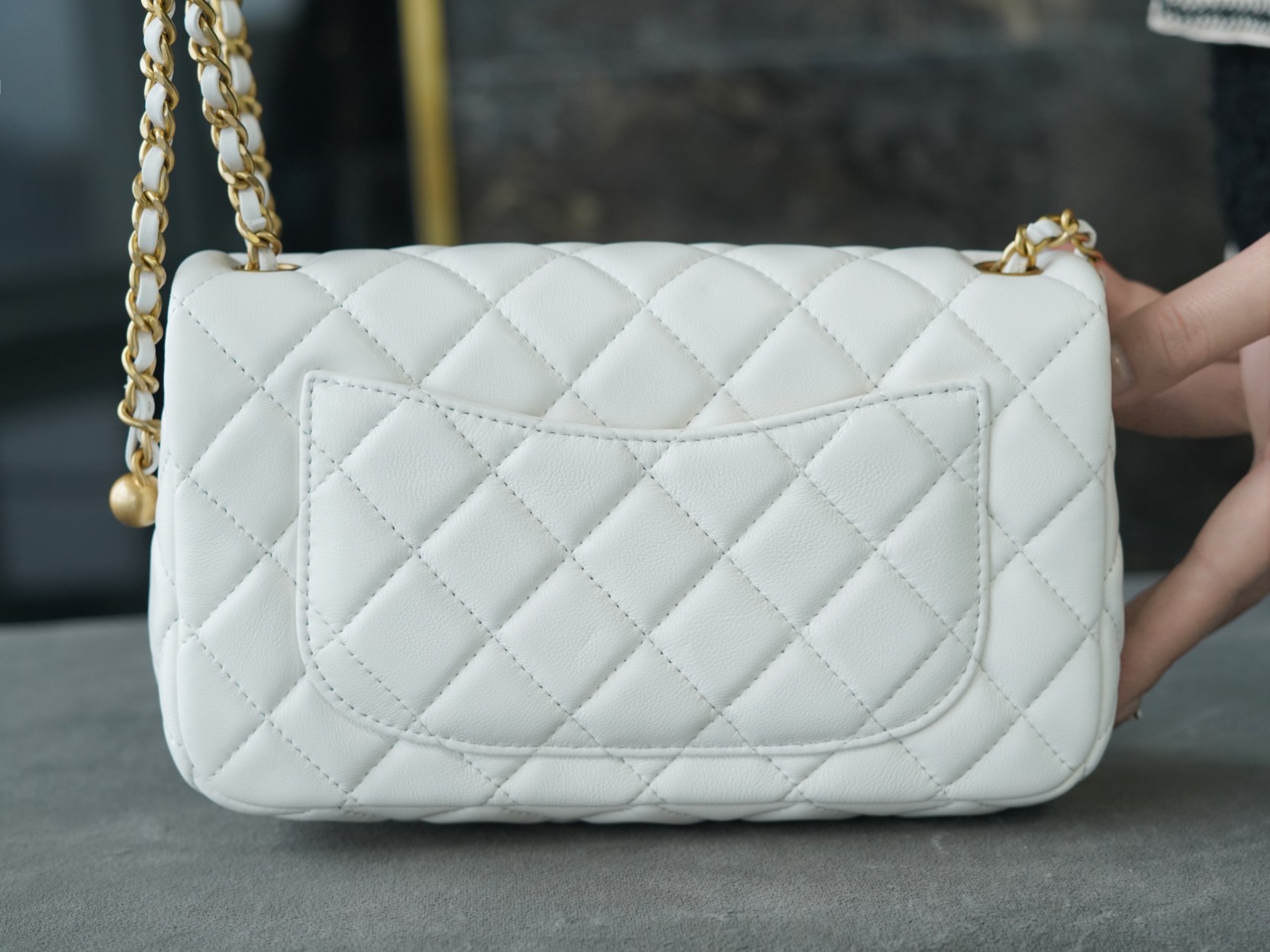 Chanel Metal Ball Square Chunky Bag White Lambskin  