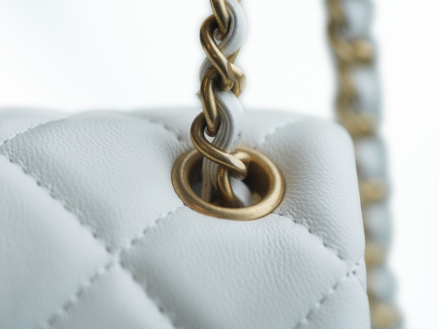 Chanel Metal Ball Square Chunky Bag White Lambskin  