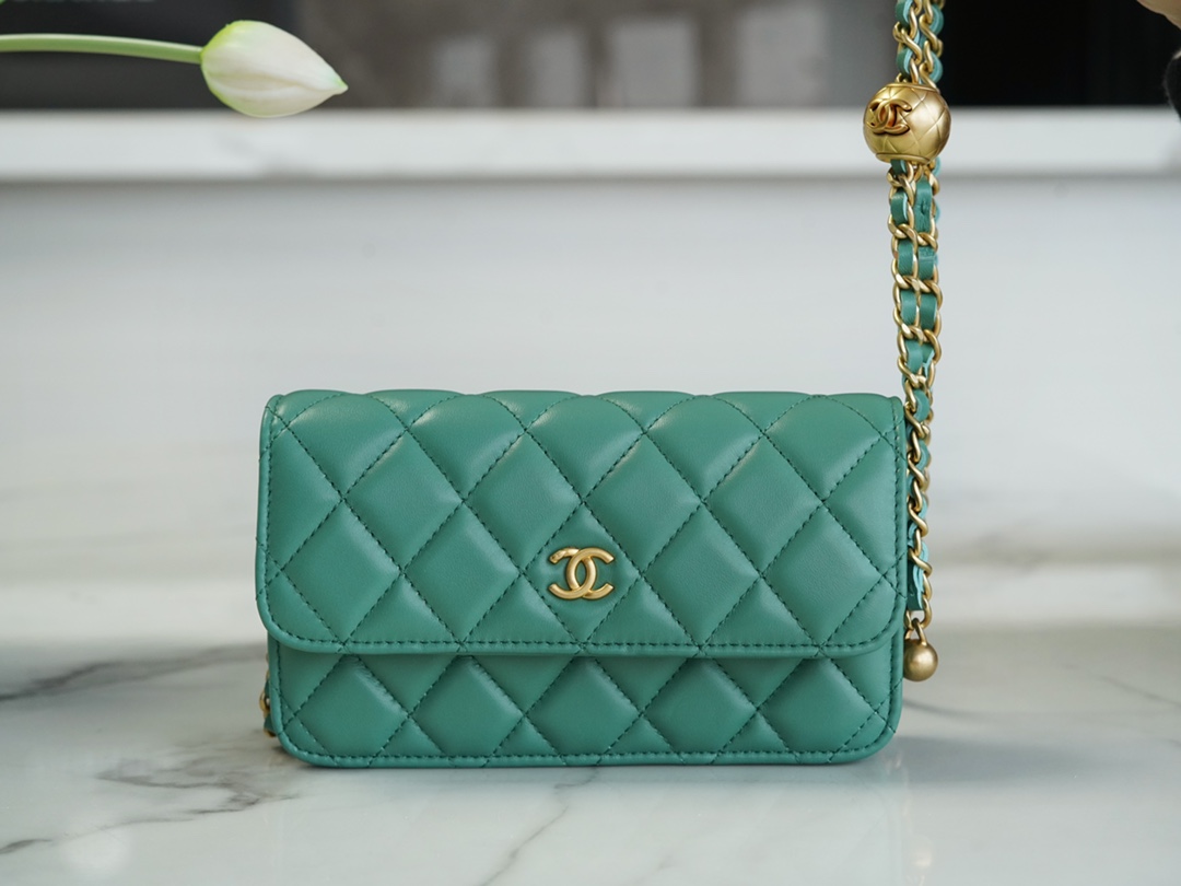 CHANEL 23C Metal Ball Phone Bag Light Green  