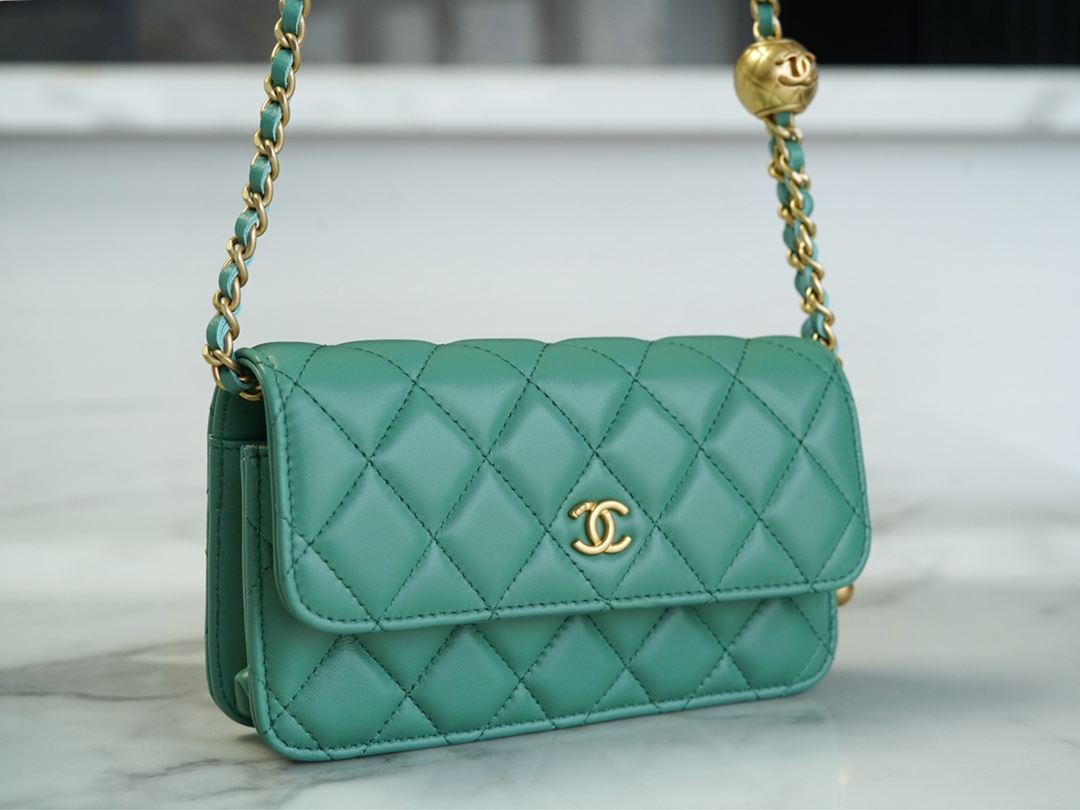 CHANEL 23C Metal Ball Phone Bag Light Green  