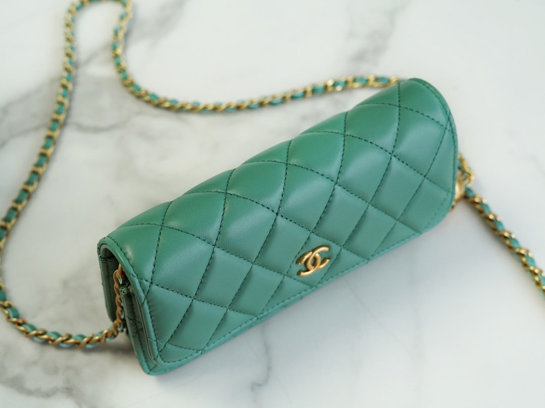 CHANEL 23C Metal Ball Phone Bag Light Green  