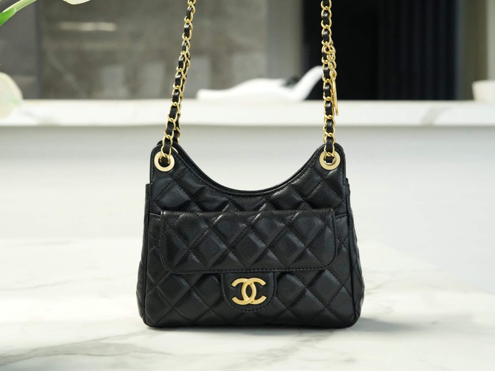 CHANEL 23C Early Spring Resort Series Tianmao Smart Speaker Ball Texture Small Original Caviar Leather  