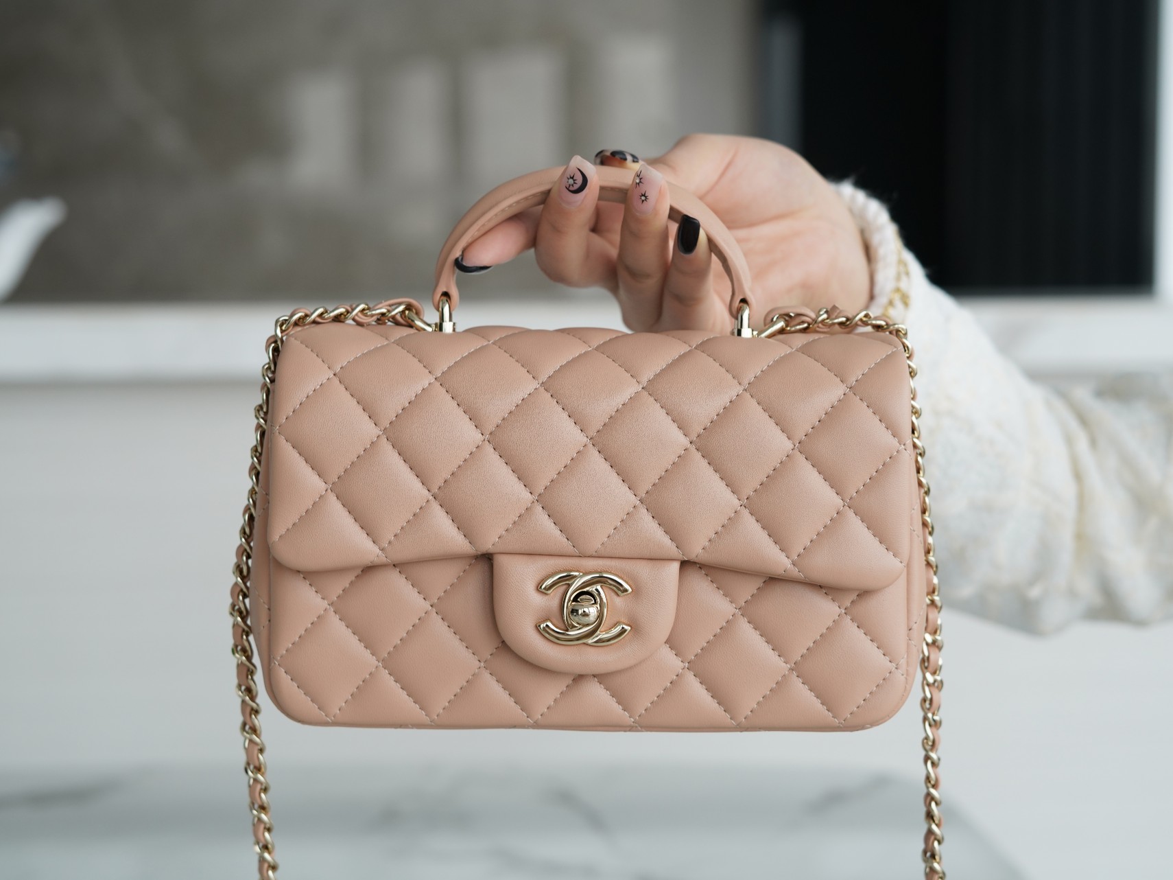 CHANEL 2021 SS Spring/Summer New Handle CF Mini Milk Tea Apricot with Light Gold  