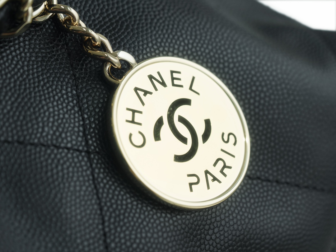 CHANEL 22P Handbag Black and Gold Caviar Leather  