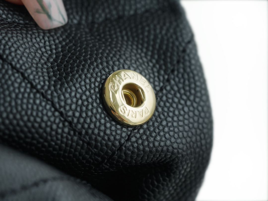 CHANEL 22P Handbag Black and Gold Caviar Leather  