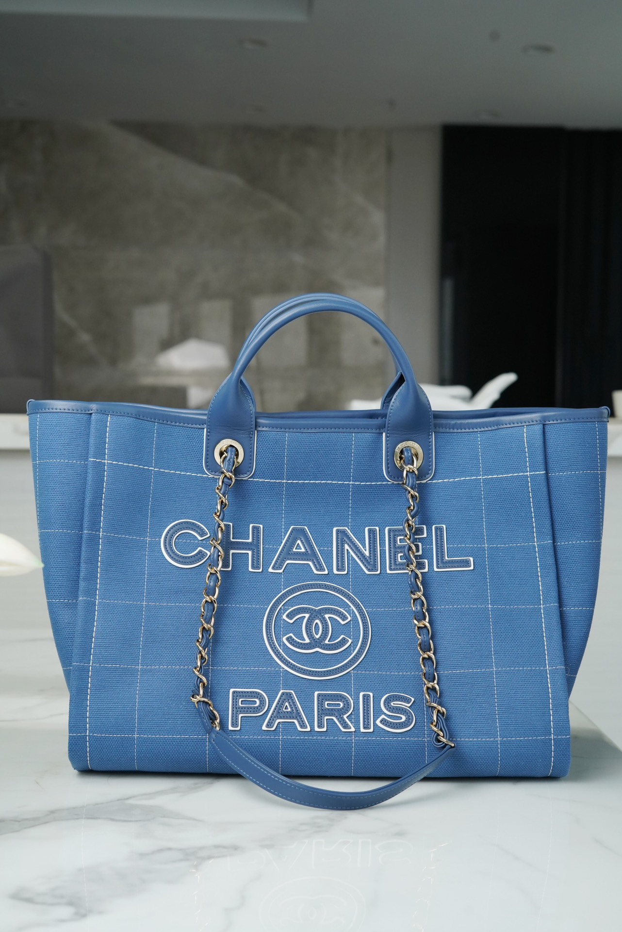 CHANEL 23P Maxi Shopping Bag Blue Calfskin  