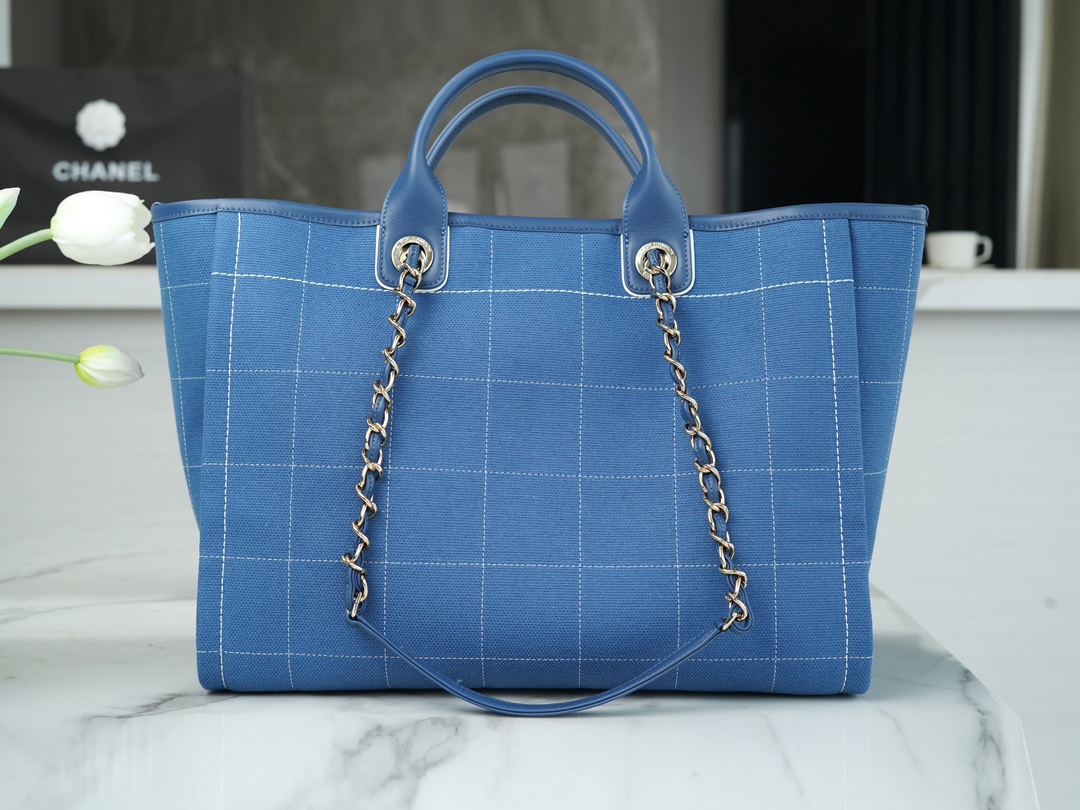 CHANEL 23P Maxi Shopping Bag Blue Calfskin  